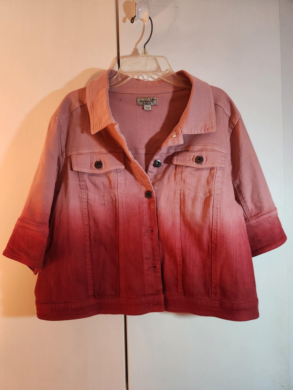 ONE WORLD Ombré Pink to Red Denim Jacket